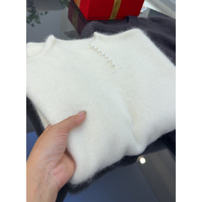 3727【大角羊拉绒珍珠扣毛衣】秋冬新款韩版女士宽松气质上衣