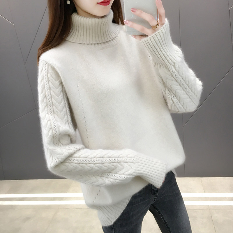 2211【袖子麻花高领毛衣】秋冬新款女士韩版慵懒加厚针织衫