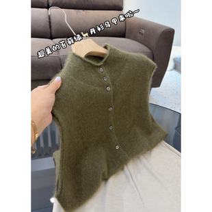 5027【超美的苔藓绿开衫马甲】秋季新款女士韩版时尚针织衫