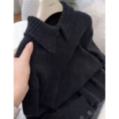 3619 宽松外穿上衣 女士韩版 气质翻领钉扣毛衣 秋冬新款