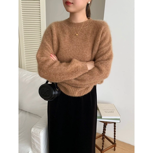 3725【高级感花纱金驼色毛衣】秋季新款女士韩版针织衫气质上衣