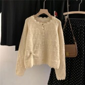 3006 外穿上衣 气质女士针织衫 浮雕针织波浪门襟开衫 秋冬新款
