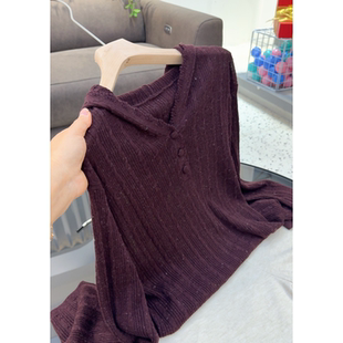 钩花款 女士针织衫 彩点帽衫 新款 宽松外穿带帽毛衣 春季 3360