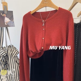 毛衣外套宽松慵懒风女士上衣 春新款 2019 人手bi入洋气安可拉红