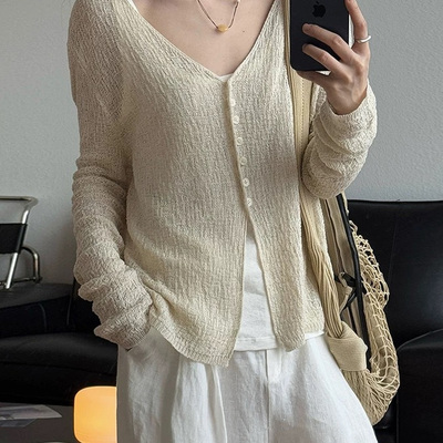 3305【V领软糯亲肤小开衫】春夏新品薄款针织显瘦空调衫女士上衣