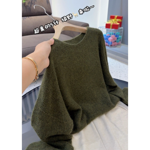 3998【超美的5针绿野针织衫】秋季新款女士一字领绒感上衣