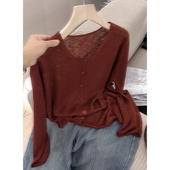 新品 秋季 韩版 薄款 女士优雅上衣 3343 针织衫 方领简约开衫