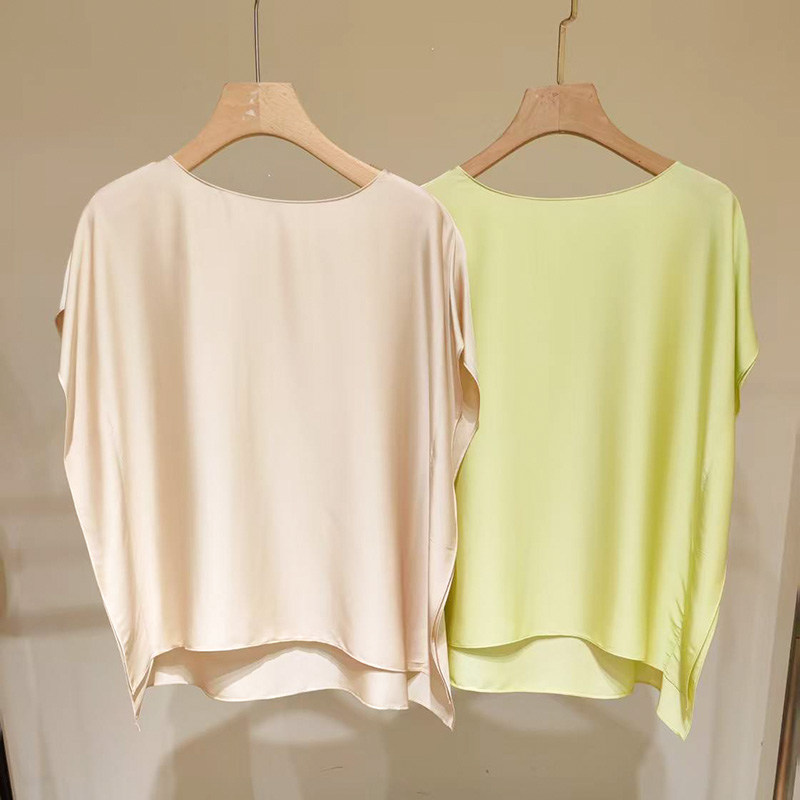 春的气息 高端简约优雅气质智短袖遮肉显瘦精品桑蚕丝真丝衬衫