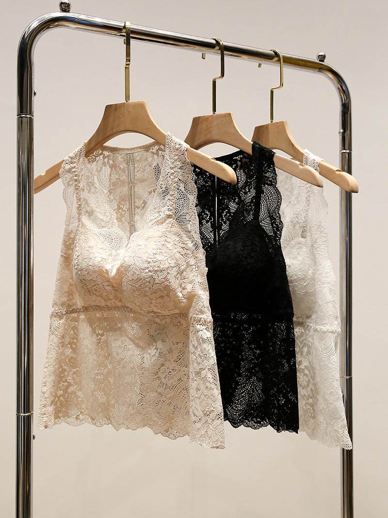 百搭美背文胸一体式带胸垫背心内衣外穿打底镂空蝴蝶结上衣居家服