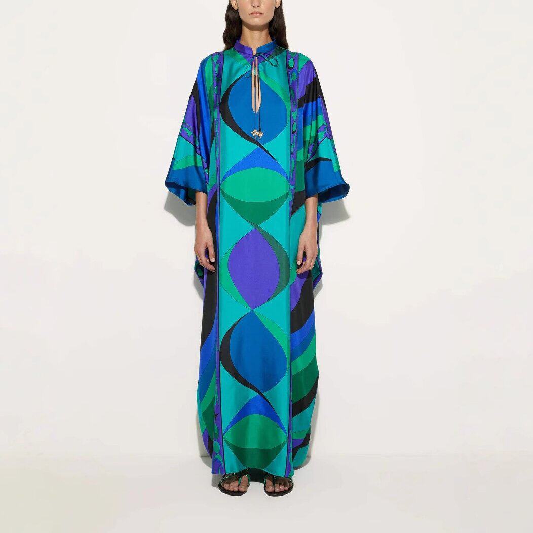 印花雪纺圆领系带连衣裙 Summer 2025 Round Neck