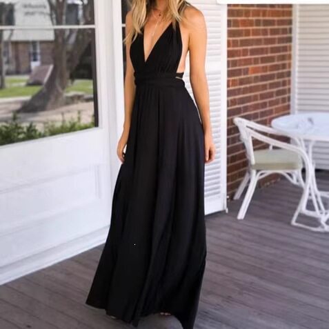V-Neck Backless Strap Long Dress Sleeveless Maxi Gown White