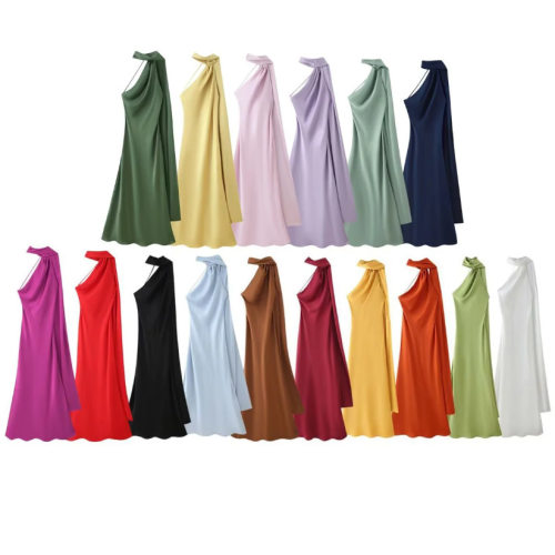 Women's French Style Satin Halter Neck Mini Dress for Women