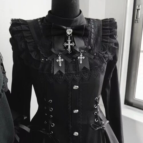 Girls Gothic Lolita Dress Short Sleeve Ruffled Sleeve