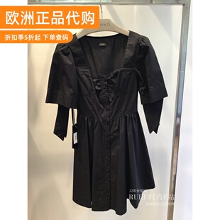 RURU代购国内现货Pinko 时尚流行黑色连衣裙 带抽绳 意大利
