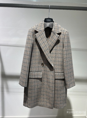 意大利正品代购 iblues 25秋冬AFONO 女士百搭双排扣格子中长大衣