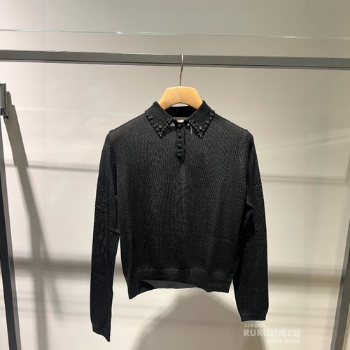 iblues套头polo领贴钻针织衫