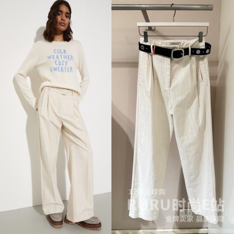 意大利正品代购Max Co 26春夏 MCOADORNO 女士百搭后开叉休闲长裤