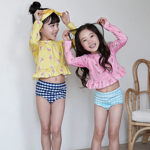 女孩分体长袖 防晒女童宝宝泳衣 防晒游泳衣 分体裙式 韩国韩版