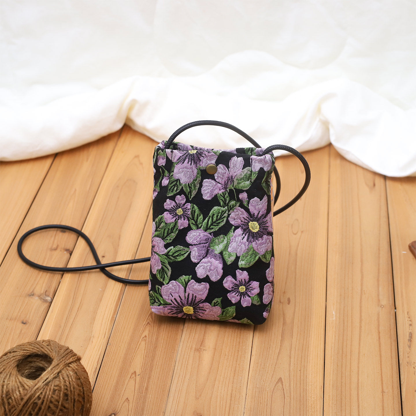 小森花朵手机包女迷你斜挎包轻便复古印花布袋新款专用老人用小包
