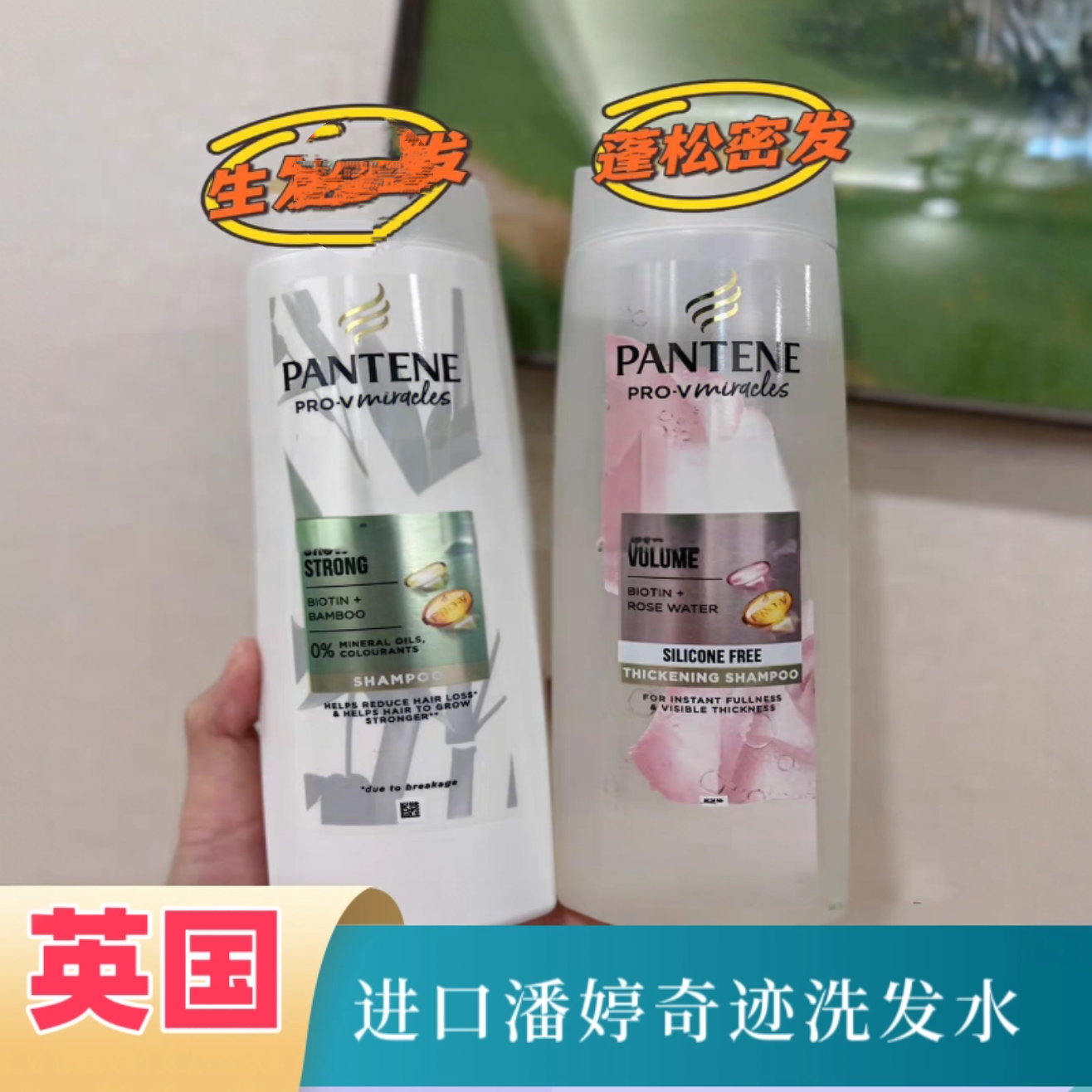 英国进口潘婷咖啡因竹子清爽控油稳强韧发根蓬松洗发水300ml