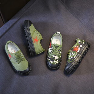 儿童军训迷彩鞋男童帆布鞋透气女童黄胶鞋宝宝复古绿色解放鞋防滑