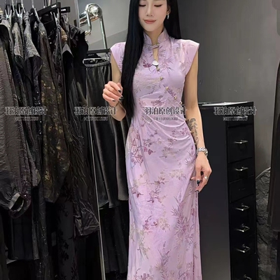 立领盘扣植绒优雅东方改良旗袍裙