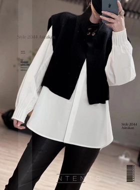 欧洲站2024冬季新款斗篷披肩+白色衬衫设计感高领简约气质上衣女