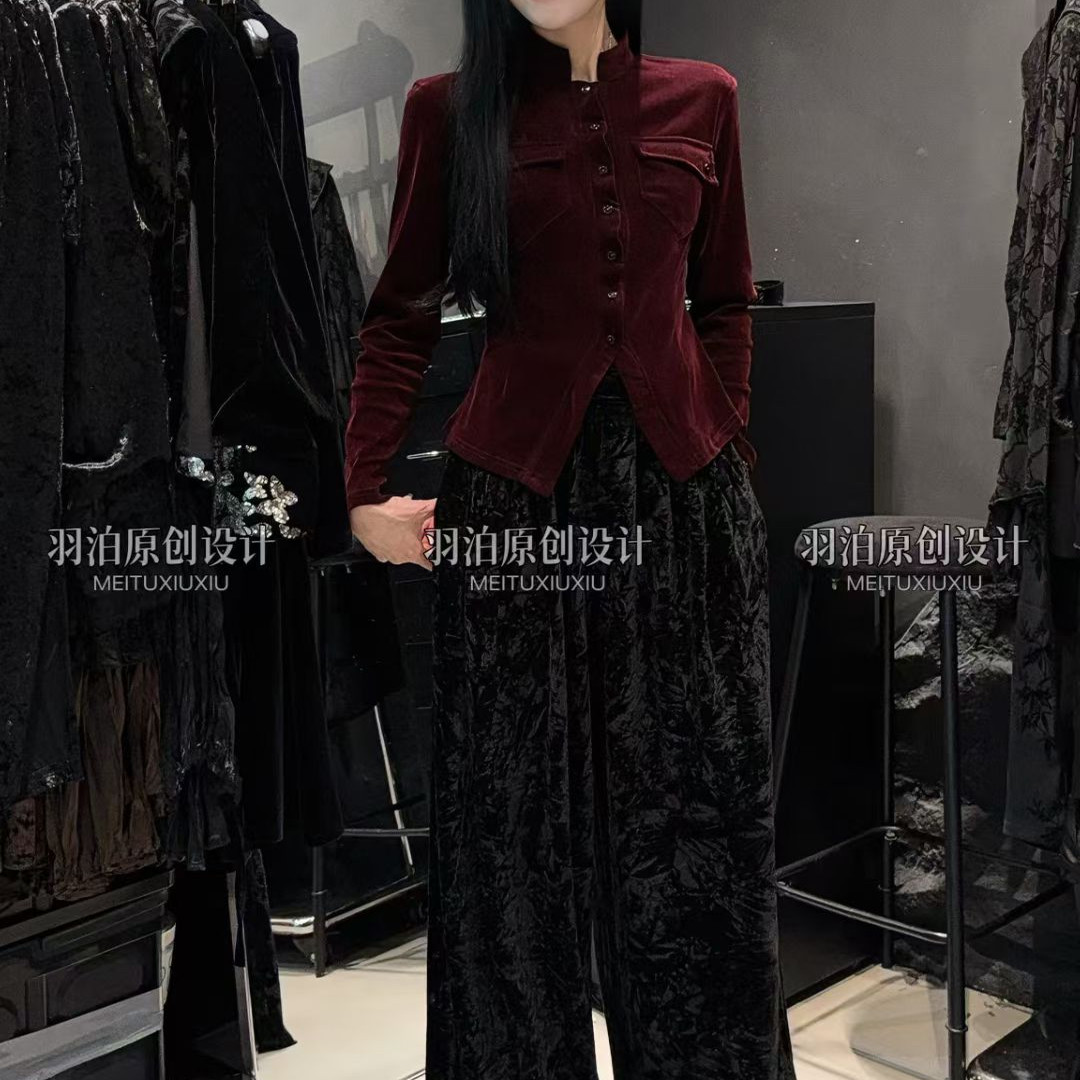 欧洲站2025秋季新款金丝绒长袖衬衫女欧货洋气立领内搭打底衫上衣
