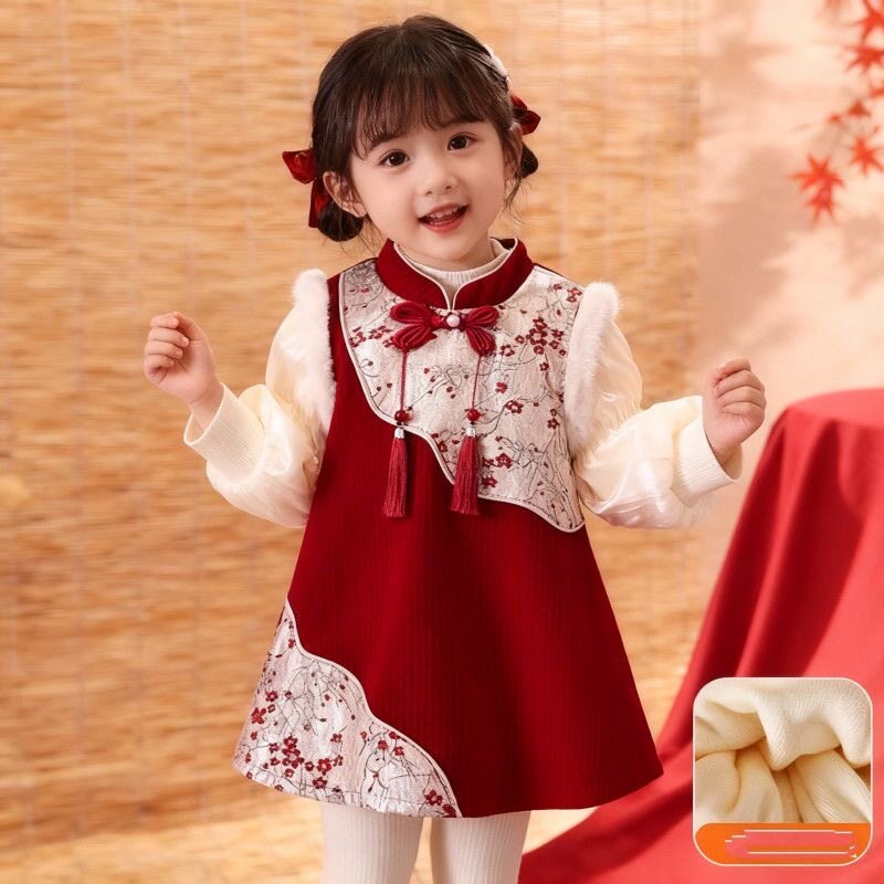 女童秋冬汉服新中式加绒周岁礼服