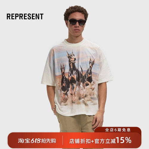 【new vintage】REPRESENT 26SS 西部杜宾犬印花做旧短袖圆领T恤