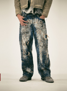 THUG CLUB 韩国先锋品牌 25FW 街头重水洗破洞牛仔裤