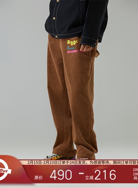 ROUND TWO 美国Wild Growth 系列秋季趣味仙人掌刺绣灯芯绒休闲裤