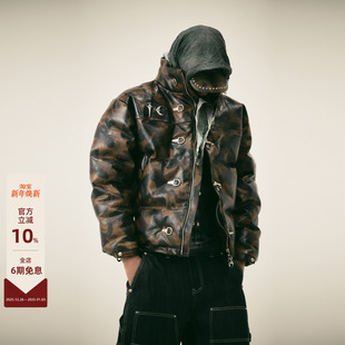 25FW 韩国先锋品牌 硬核迷彩皮革羽绒夹克 CLUB THUG