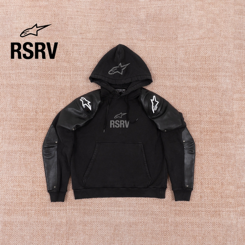 RSRV机车风皮革拼接连帽卫衣