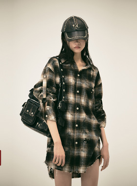 THUG CLUB 韩国先锋品牌 25FW 做旧格纹街头长袖衬衫