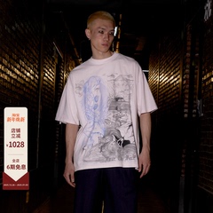 424  春夏美产手绘线稿设计艺术印花亚文化潮流短袖T恤男女同款