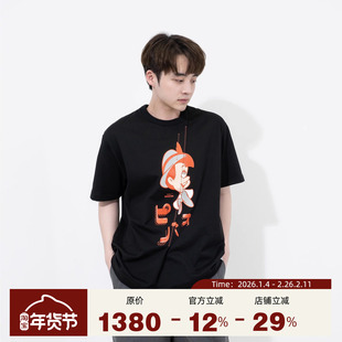 KOLOR 阿部润一 日本男夏季匹诺曹卡通拼接缝线圆领宽松短袖T恤