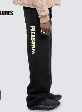 PLEASURES  侧面基础字母logo贴布绣卫裤暗纹波浪加绒保暖休闲裤