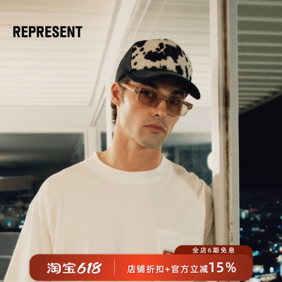 【英国街头】REPRESENT 26SS 复古奶牛纹牛皮“R”标网眼卡车帽