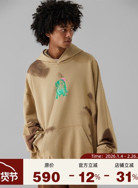 ROUND TWO 美国Wild Growth 春季仙人掌扎染宽松套头重磅连帽卫衣