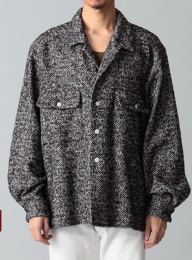 International Galley BEAMS  日产条纹细节羊毛混纺宽松衬衫衬衣