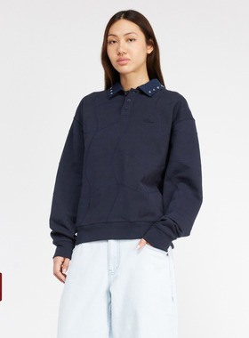 Dime 25SS 加拿大滑板品牌双色拼接铆钉老钱风POLO套头长袖卫衣