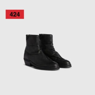 【美国品牌】424 26SS 美式复古做旧褶皱羊皮尖头切尔西牛仔靴