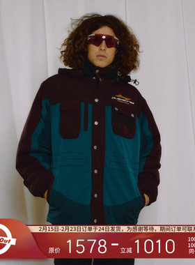 PLEASURES  拼色字母logo刺绣复古连帽外套男撞色多袋户外夹克