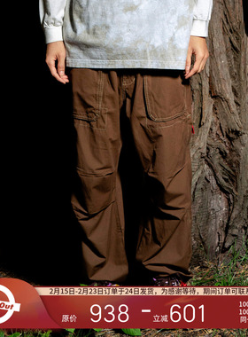 PLEASURES  军事风双层尼龙休闲裤男潮流高街直筒宽松多袋工装裤