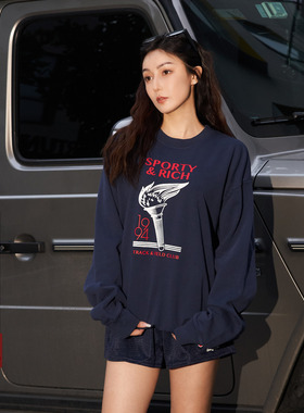 Sporty & Rich OLYMPICS系列 秋季百搭火炬印花设计套头圆领卫衣
