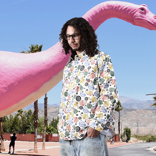 TWO 衬衫 秋季 满印趣味波纹印花设计街头复古风长袖 衬衣 男士 ROUND