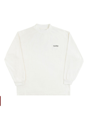 OVERFLOW 春季白色长袖T恤刺绣小领口设计打底衫男女同款