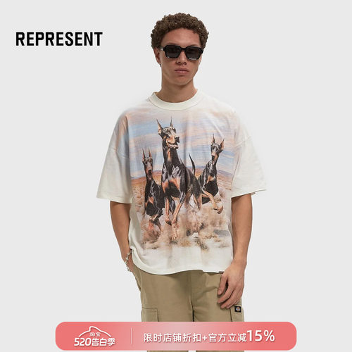 【new vintage】REPRESENT 26SS 西部杜宾犬印花做旧短袖圆领T恤