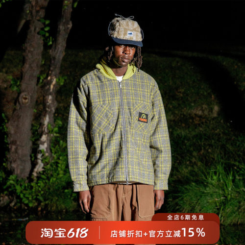 PLEASURES拼色贴布格纹连帽夹克